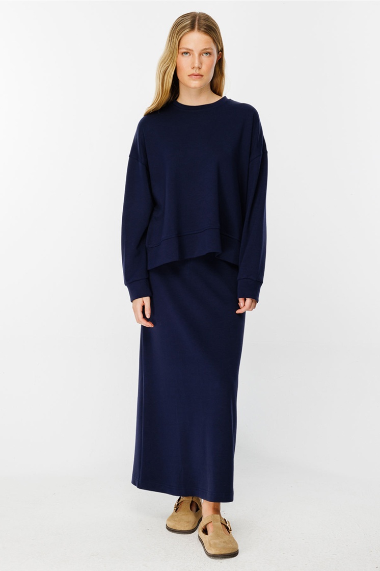 Yanları Yırtmaçlı Compact Lacivert Sweatshirt