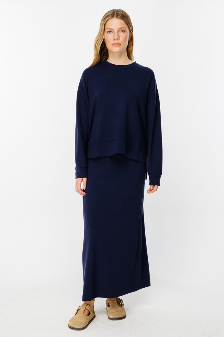Yanları Yırtmaçlı Compact Lacivert Sweatshirt - 5