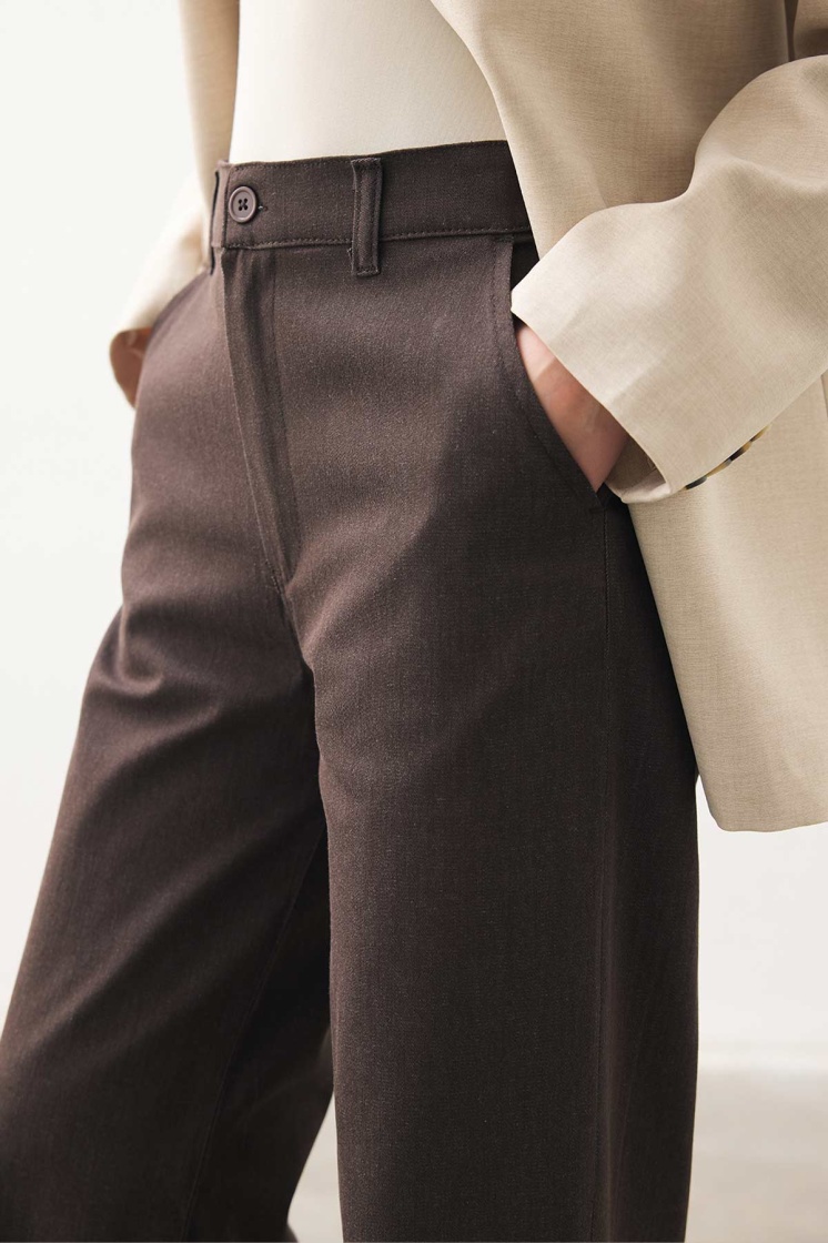 Yüksek Bel Minimal Denim Kahve Pantolon