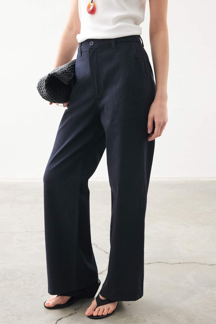 Yüksek Bel Minimal Denim Lacivert Pantolon