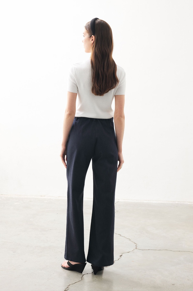 Yüksek Bel Minimal Denim Lacivert Pantolon - 7