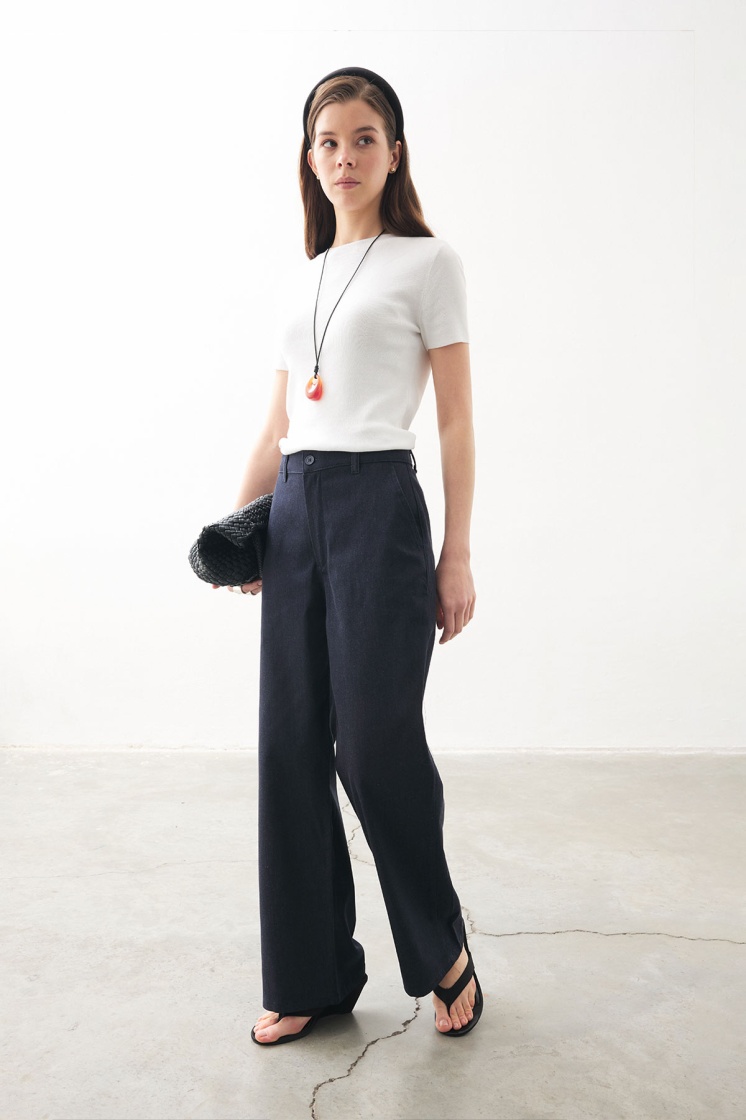 Yüksek Bel Minimal Denim Lacivert Pantolon