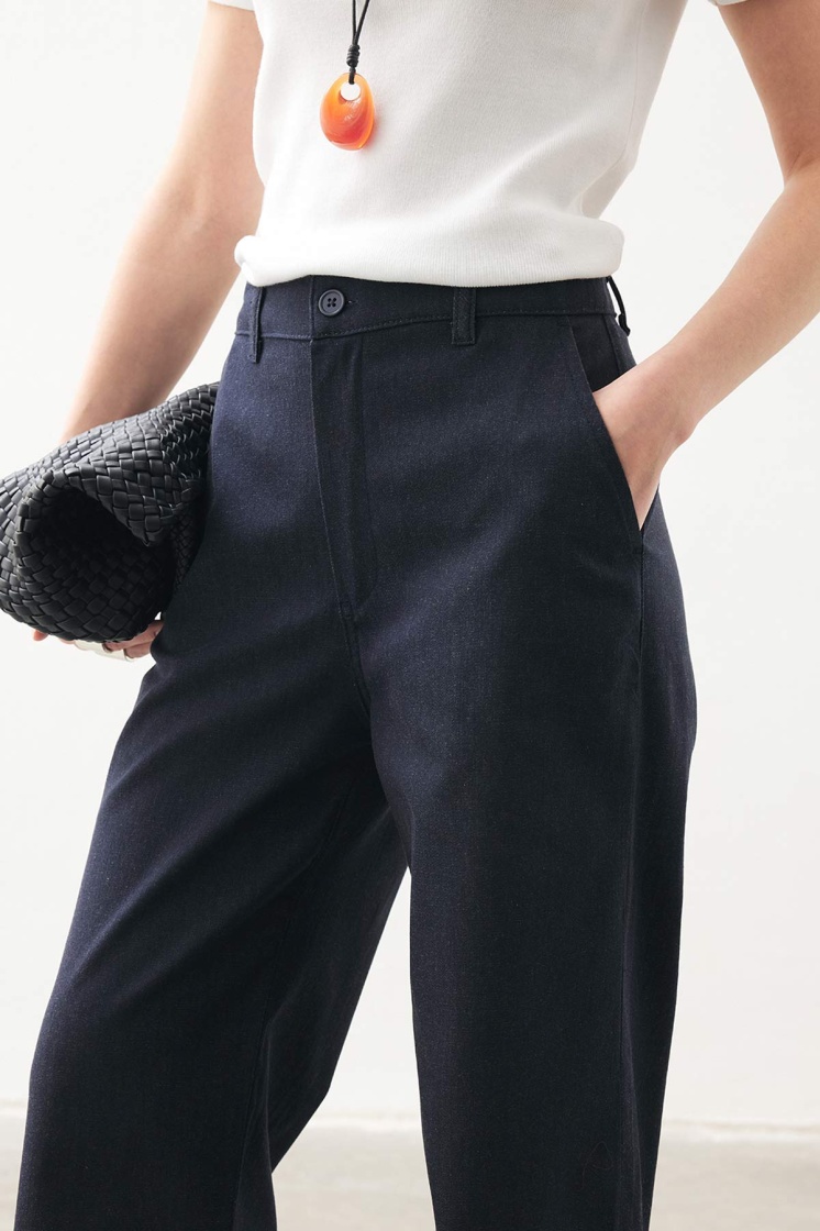Yüksek Bel Minimal Denim Lacivert Pantolon - 6