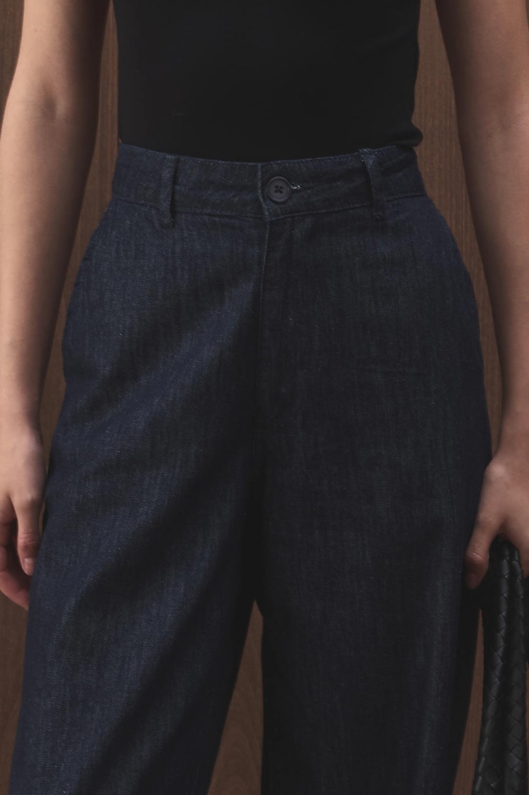 Yüksek Bel Minimal Denim Lacivert Pantolon