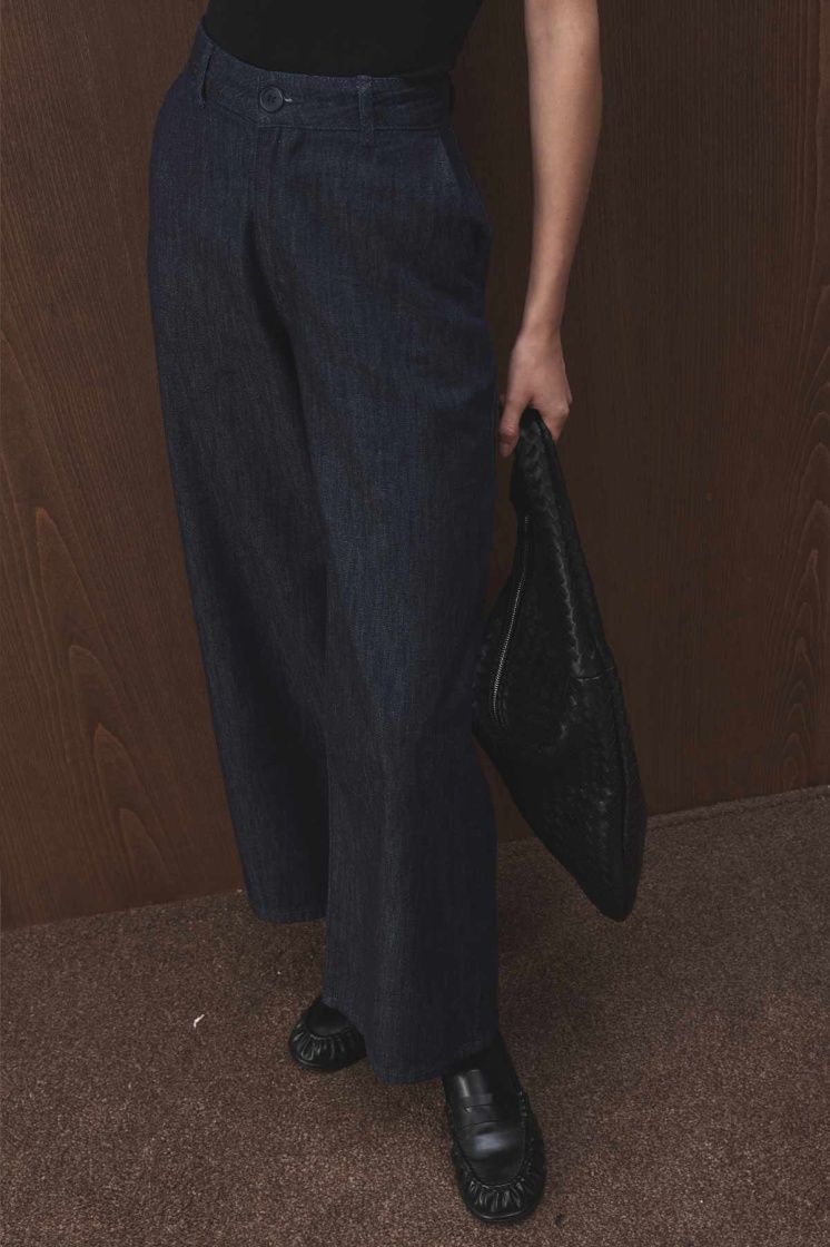 Yüksek Bel Minimal Denim Lacivert Pantolon