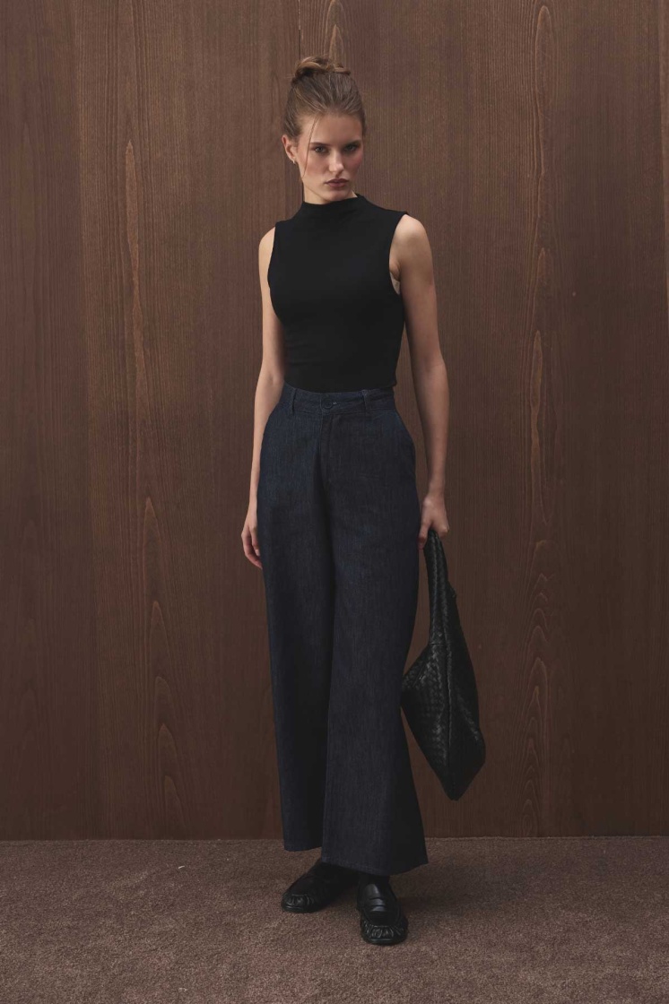 Yüksek Bel Minimal Denim Lacivert Pantolon