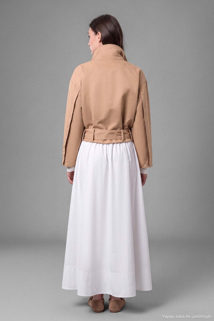 Yüksek Yakalı Kısa Camel Ceket - 7